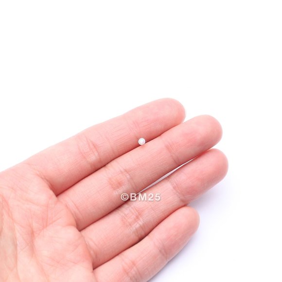 14 Karat White Gold Fire Opal Bezel Set L-Shaped Nose Ring - Picture 2 of 5